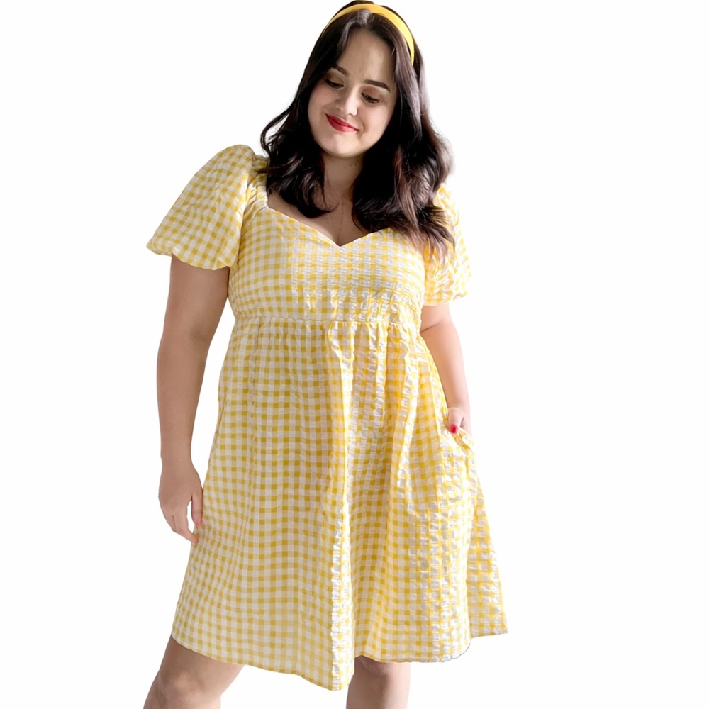 NWT Old Navy Yellow Gingham Smocked Puff Sleeve Dress‎ 4X
